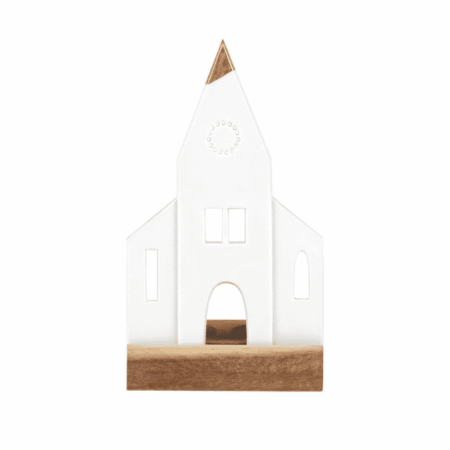 Photophore "Church" sur socle en bois