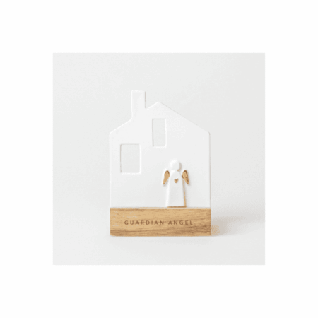 Photophore Maison "Guardian Angel" sur socle en bois